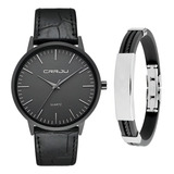 Relógio Masculino Casual Ultra Fino Luxo + Bracelete Cor Da Correia Preto Cor Do Bisel Preto Cor Do Fundo Preto