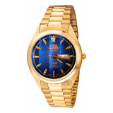 Relógio Masculino Oremte Gblue Or469 Dourado Fundo Azul