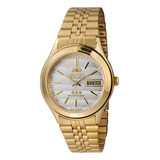 Relógio Masculino Orient Automatic 469gp083fs2kx Original Correia Dourado Bisel Dourado Fundo Prateado