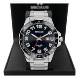 Relógio Masculino Seculus Long Life Preto Números Original Cor Da Correia Prateado