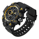 Relogio Masculino Sport Militar Shock Tatico Prova D'água Cor Da Correia Dourado / Pulseira Preta