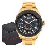Relógio Masculino Technos Skydiver Professional Anadigi Dourado Prova Dágua
