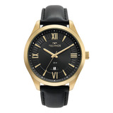 Relógio Masculino Technos Steel Preto Imediata Cor Da Correia Dourado