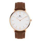 Relógio Minimalista Marrom Pulseira De Couro Bronx Rosé 40mm