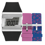 Relógio Mormaii Feminino Digital Fzn/t8a *kit Com 2 Pulseira Cor Da Correia Preto Cor Do Bisel Prateado Cor Do Fundo Cinza