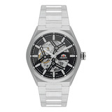 Relógio Orient Automático Skeleton Nh7ss004 G1sx Correia Prateado Bisel Prateado Fundo Preto/prata
