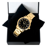 Relógio Orient Feminino Social Fgss1237 P2kx Dourado Aço Cor Do Fundo Preto