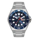 Relógio Orient Masculino Automático Diver 300m Aço F49ss035 Correia Prateado Bisel Azul Fundo Azul