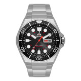 Relógio Orient Masculino Automático Diver 300m F49ss035 P1sx Correia Prateado Bisel Preto Fundo Preto