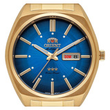 Relógio Orient Masculino Dourado Automático Casual Em Aço Cor Do Fundo Azul