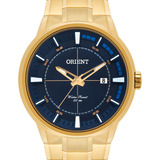 Relógio Orient Masculino Dourado Fundo Azul Mgss1137 D2kx