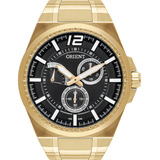 Relógio Orient Masculino Dourado Luxo Calendário Multifunção Cor Do Fundo Preto