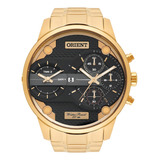 Relogio Orient Masculino Mgsst001 P1kx Dourado Cronografo Cor Do Fundo Preto