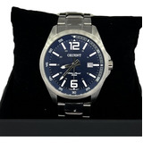 Relógio Orient Masculino Prata Fundo Azul Mbss1275 D2sx Cor Da Correia Prateado Cor Do Bisel Prateado