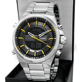 Relógio Orient Masculino Prata Neo Sports Dual Timer Em Aço Cor Da Correia Prateado Cor Do Bisel Prata/amarelo