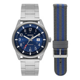 Relógio Orient Masculino Prateado + Pulseira Mbss1452 D2sx Cor Da Correia Prata Cor Do Bisel Azul