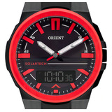 Relógio Orient Masculino Preto Vermelho Solar Tech Esportivo