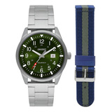 Relógio Orient Masculino Solar + Pulseira Mbss1453 E2sx Cor Da Correia Prata Cor Do Bisel Prateado Cor Do Fundo Verde-escuro