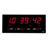 Relógio Parede Led Digital Grande Calendário Temperatura Estrutura Preto Fundo Vermelho