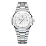 Relógio Poedagar Masculino Old Money Cor Da Correia Prateado Fundo Branco