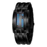 Relógio Preto Binário Aço Inoxidável Futurista Levou Luz
