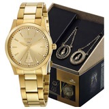 Relógio Seculus Feminino Com Colar Nossa Senhora Aparecida Cor Da Correia Dourado Cor Do Bisel Dourado Cor Do Fundo Dourado