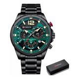 Relógio Social Curren Luxo Esportivo 8395 Preto Com Verde
