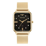 Relógio Technos Feminino Quadrado Dourado Strass 2039cq/1p