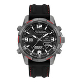 Relógio Technos Masculino Digiana Grafite Vermelho Cor Da Correia Preto Cor Do Fundo Preto