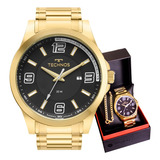 Relógio Technos Masculino Dourado Preto Com Calendário