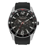 Relógio Technos Masculino Prata Vermelho Pulseira Silicone Cor Da Correia Preto Cor Do Bisel Preto Cor Do Fundo Preto