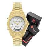 Relógio Technos Skydiver Pequeno Elegante Dourado 40mm Fundo Branco
