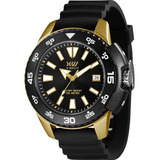 Relógio X-watch Masculino Esportivo Preto Para Mergulho 100m Cor Do Bisel Dourado