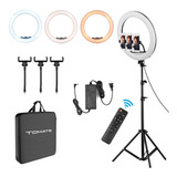 Ring Light Led 18 Polegadas Tomate Kitmlg089 Com Dimmer Y Tripé 1.8m Preto