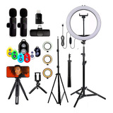 Ringlight Led Iluminador Suporte + Tripé Completo Mic Duplo