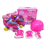 Roller Patins Infantil Quad 4 Rodas + Capacete Kit Proteção