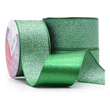 Rolo Fita De Cetim Lurex Brilho 38mm 10 Metros P/ Laços Arte Cor Verde Bandeira