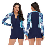 Roupa Banho Feminina Manga Comprida Zíper Roupa De Banho