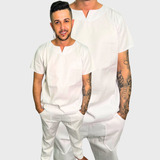 Roupa Brim Branca Conjunto Masculino Umbanda Candomblé 2 Pçs