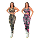 Roupa De Ginastica 2 Conjuntos Fitness Calça + Top + Brinde