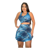Roupa De Ginastica Feminino Academo Saia Tapa + Top + Brinde