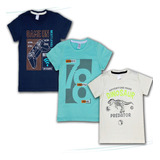 Roupa Infantil Kit 3 Camiseta Curta Juvenil Masculino Barato