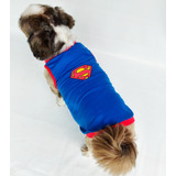 Roupa Regata Fantasia Pet Em Malha Super Homem Cães E Gatos