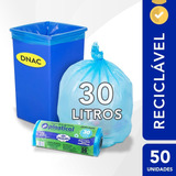 Saco De Lixo 30 Litros Azul Rolo Reciclável Fino 50 Unidades Cor Azul-celeste