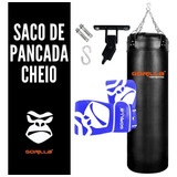Saco De Pancada 120 Cheio + Luva Pro + Suporte Gorilla Cor Azul