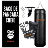 Saco De Pancada 120 Cheio + Luva Pro + Suporte Gorilla Cor Preto