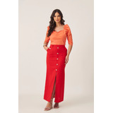 Saia Longa Linho Vermelha 80176 Joyaly Moda Evangélica