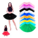 Saia Tule Adulto Colorida C/brilho Festa Carnaval 40 Cm Tutu