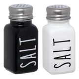 Saleiro De Mesa De Vidro Com Tampa De Inox Salt 80ml Cor Preto E Branco