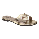 Sandália Feminina Rasteira Flat Metalizada Chinelo Moda Naty